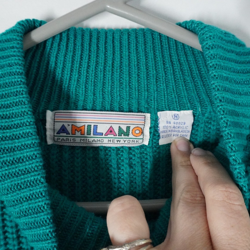 Amilano‎ Paris Milano New York Mock Neck Knit Sweater Medium Green Pocket - Picture 3 of 7